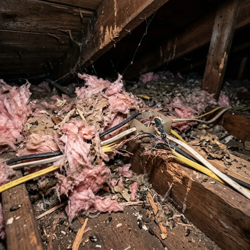 Contaminated ceiling insulation being assessed in a Mickleham roof space