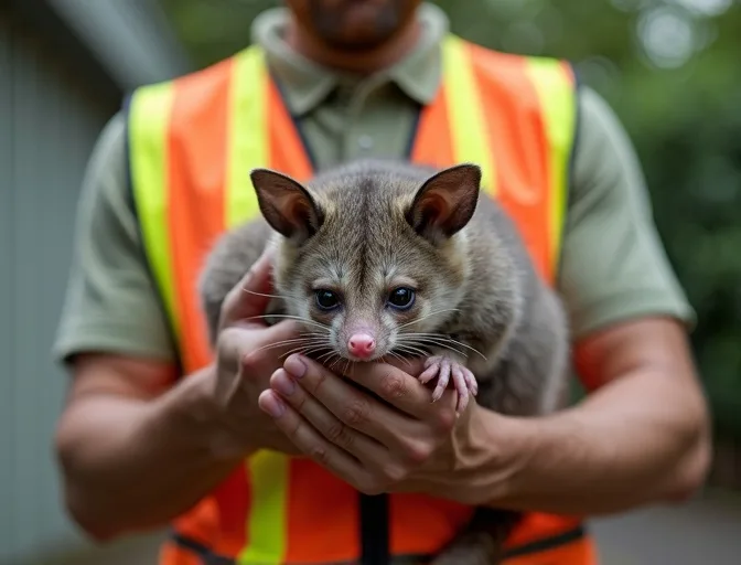 Animal handler safely recovering a deceased possum in Mickleham