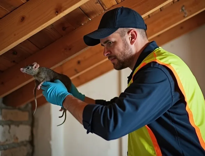 Technician inspecting a roof cavity for a dead rat in Mickleham